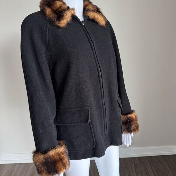 VTG Y2K Cozy Wool Faux Fur Trim Coat Size M - Picture 1 of 7